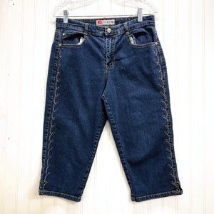 COS Jeans Capri/Bermuda Petite Size 10 P Silver Stitch Embroidered Design
